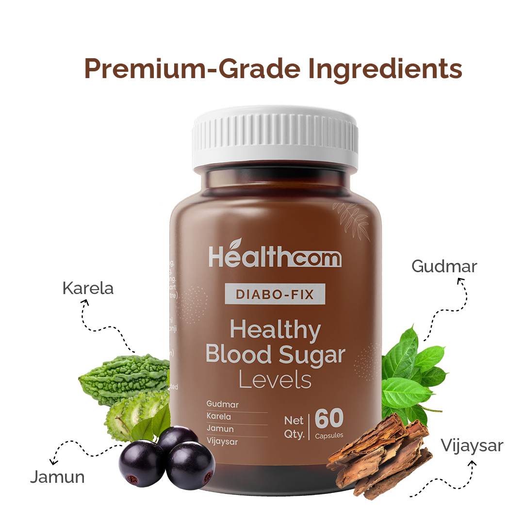 Healthcom Diabo-Fix Capsules | Ayurvedic Blood Sugar Support & Glucose Control | 60 Caps