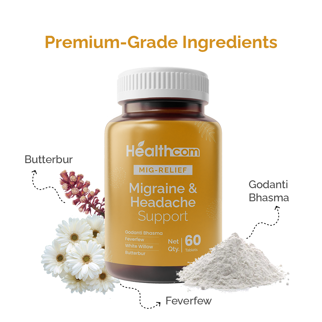 Healthcom Mig-Relief Tablets | Natural Headache & Migraine Support | 60 Tabs