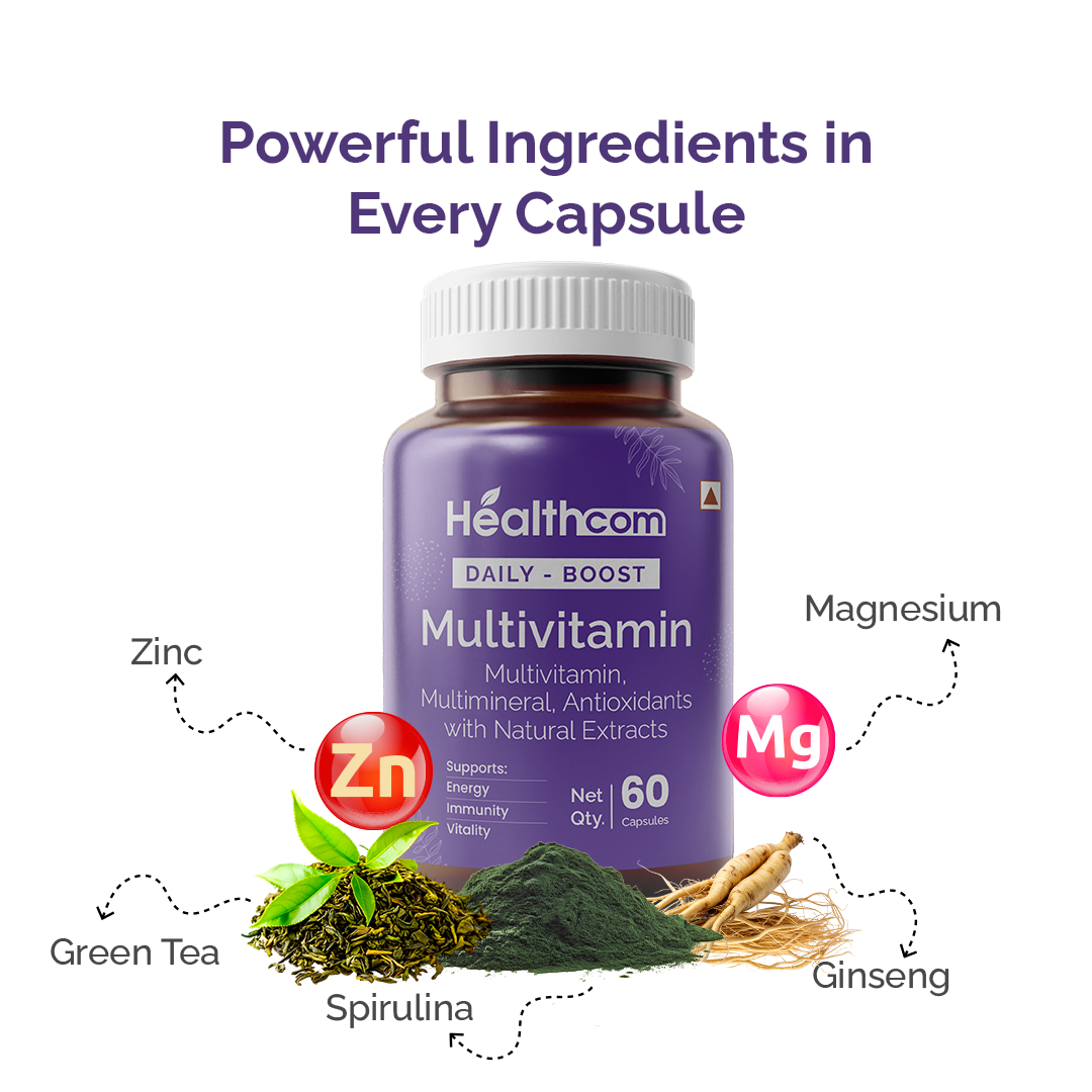 Healthcom Daily-Boost Multivitamin Capsules | Energy & Overall Wellness Supplement | 60 Caps