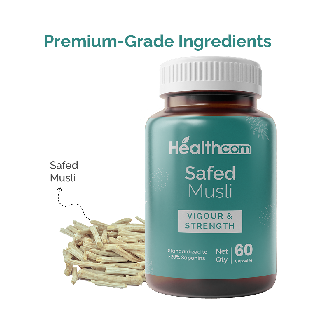 Healthcom Safed Musli Capsules | Ayurvedic for Vigour, Strength & Performance | 60 Caps
