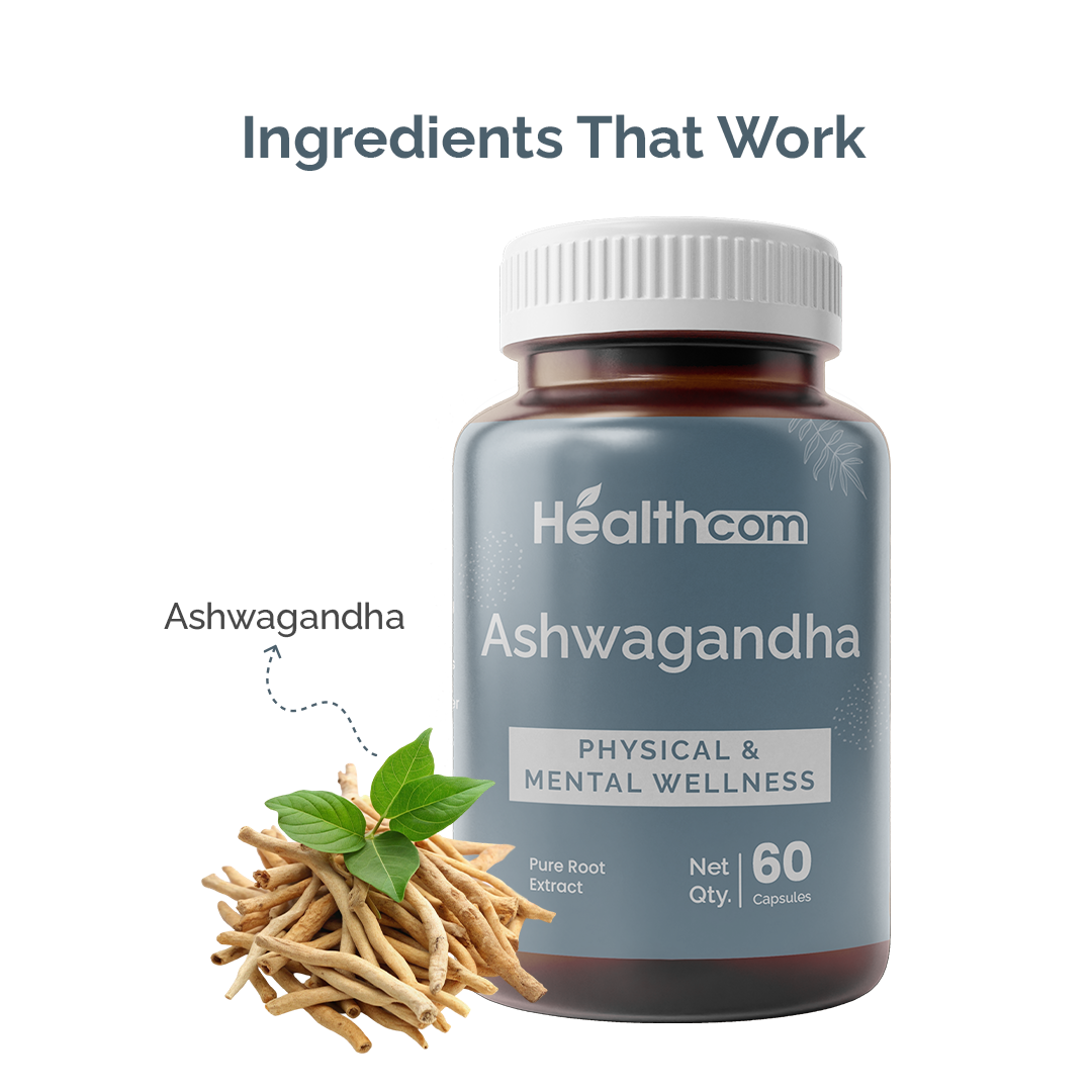 Healthcom Ashwagandha Capsules | Stress Relief & Energy Booster | 60 Ayurvedic Caps