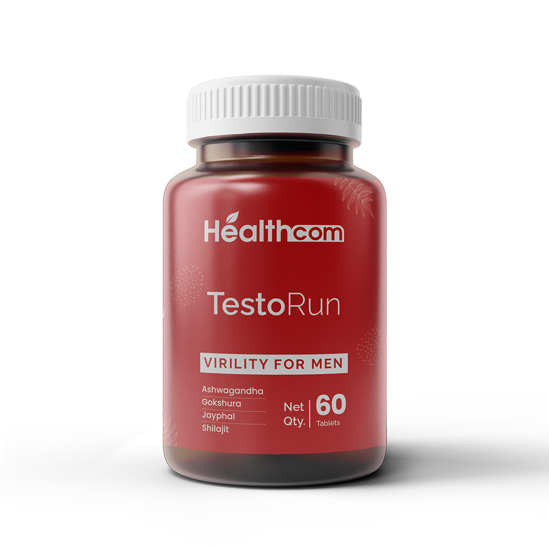 Healthcom Testo-Run Tablets | Ayurvedic Virility & Testosterone Support for Men | 60 Tabs