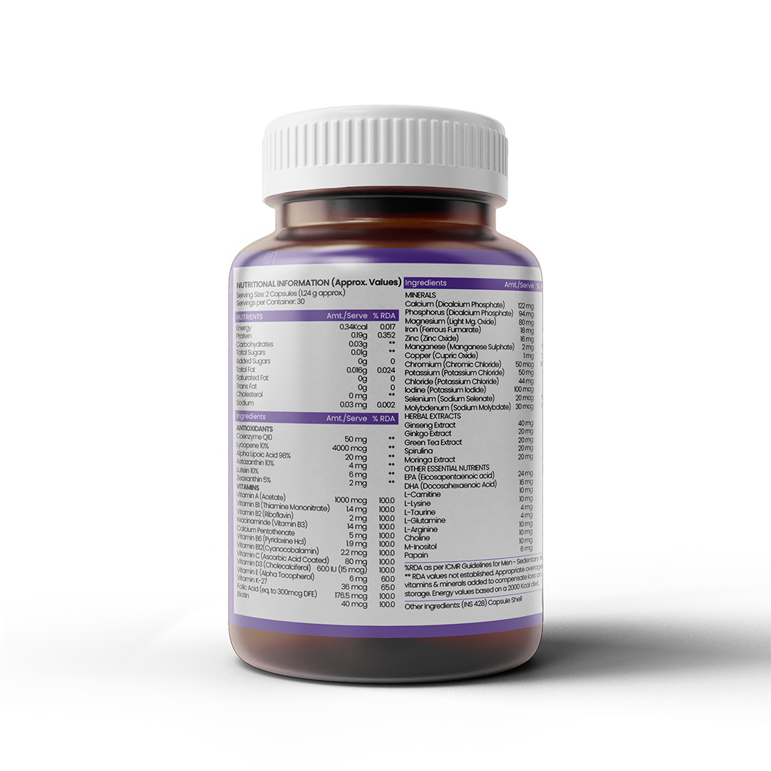 Healthcom Daily-Boost Multivitamin Capsules | Energy & Overall Wellness Supplement | 60 Caps