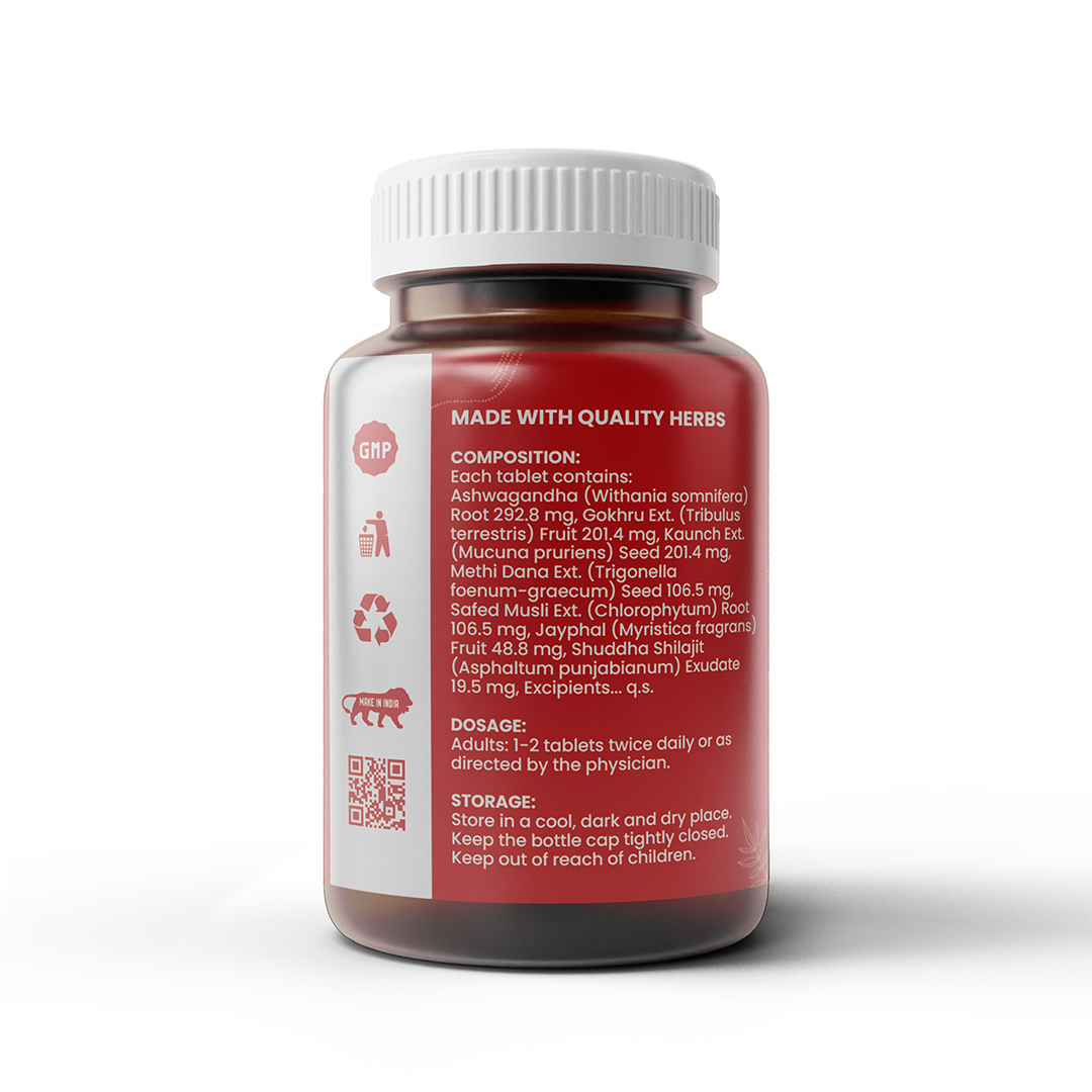 Healthcom Testo-Run Tablets | Ayurvedic Virility & Testosterone Support for Men | 60 Tabs