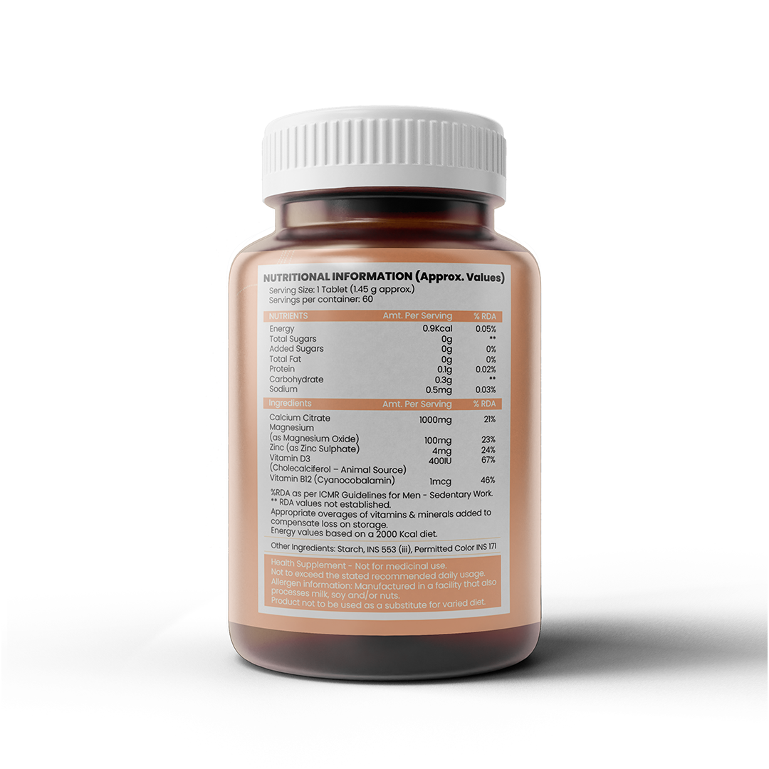 Healthcom Calco-12 Tablets | Calcium & Vitamin D3 for Strong Bones | 60 Tabs