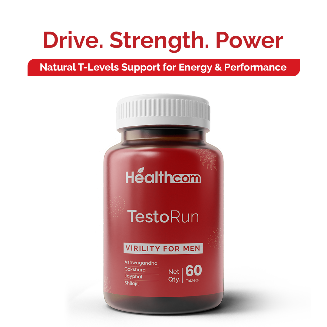 Healthcom Testo-Run Tablets | Ayurvedic Virility & Testosterone Support for Men | 60 Tabs