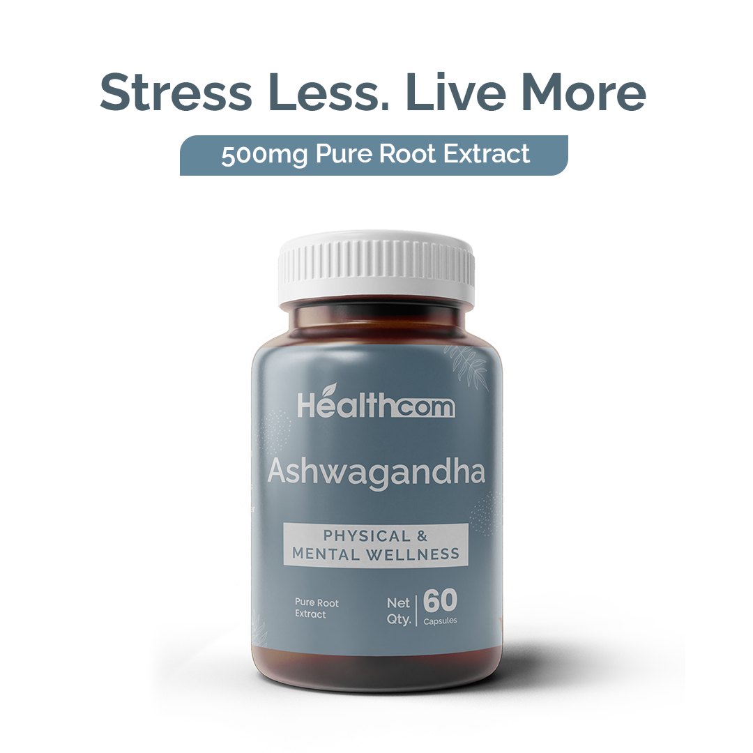 Healthcom Ashwagandha Capsules | Stress Relief & Energy Booster | 60 Ayurvedic Caps