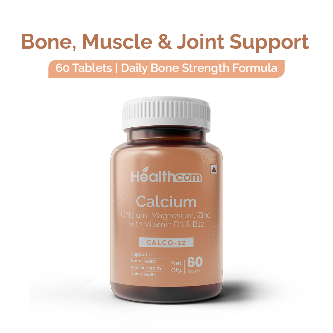 Healthcom Calco-12 Tablets | Calcium & Vitamin D3 for Strong Bones | 60 Tabs
