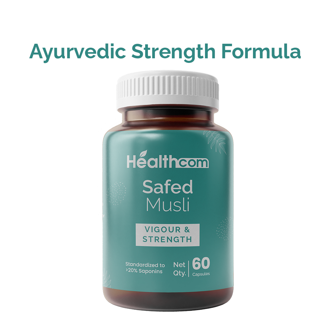 Healthcom Safed Musli Capsules | Ayurvedic for Vigour, Strength & Performance | 60 Caps