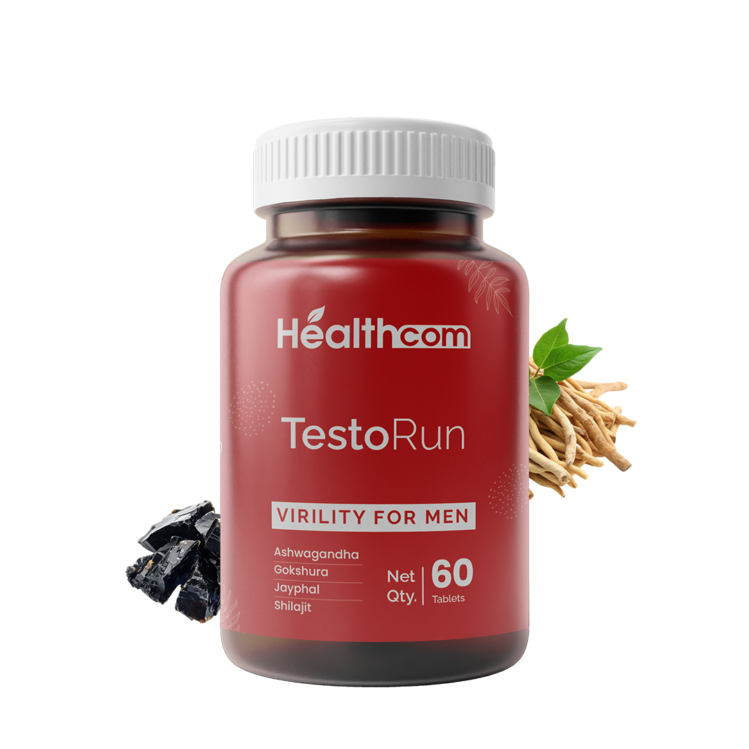 Healthcom Testo-Run Tablets | Ayurvedic Virility & Testosterone Support for Men | 60 Tabs