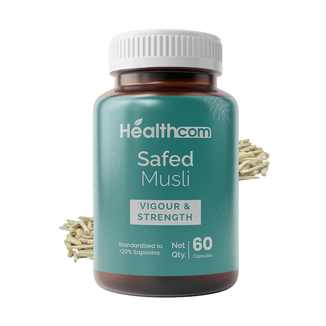 Healthcom Safed Musli Capsules | Ayurvedic for Vigour, Strength & Performance | 60 Caps