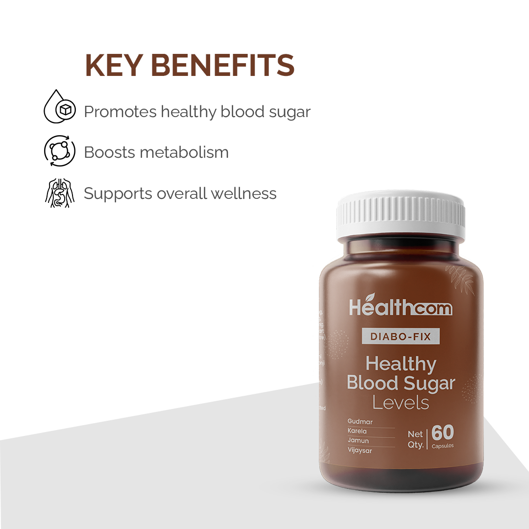 Healthcom Diabo-Fix Capsules | Ayurvedic Blood Sugar Support & Glucose Control | 60 Caps