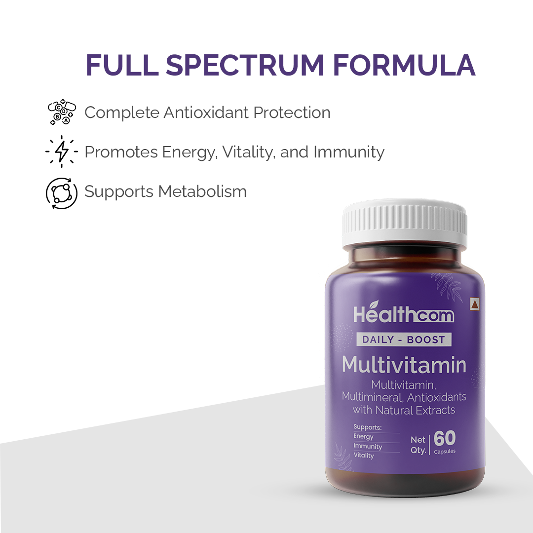 Healthcom Daily-Boost Multivitamin Capsules | Energy & Overall Wellness Supplement | 60 Caps