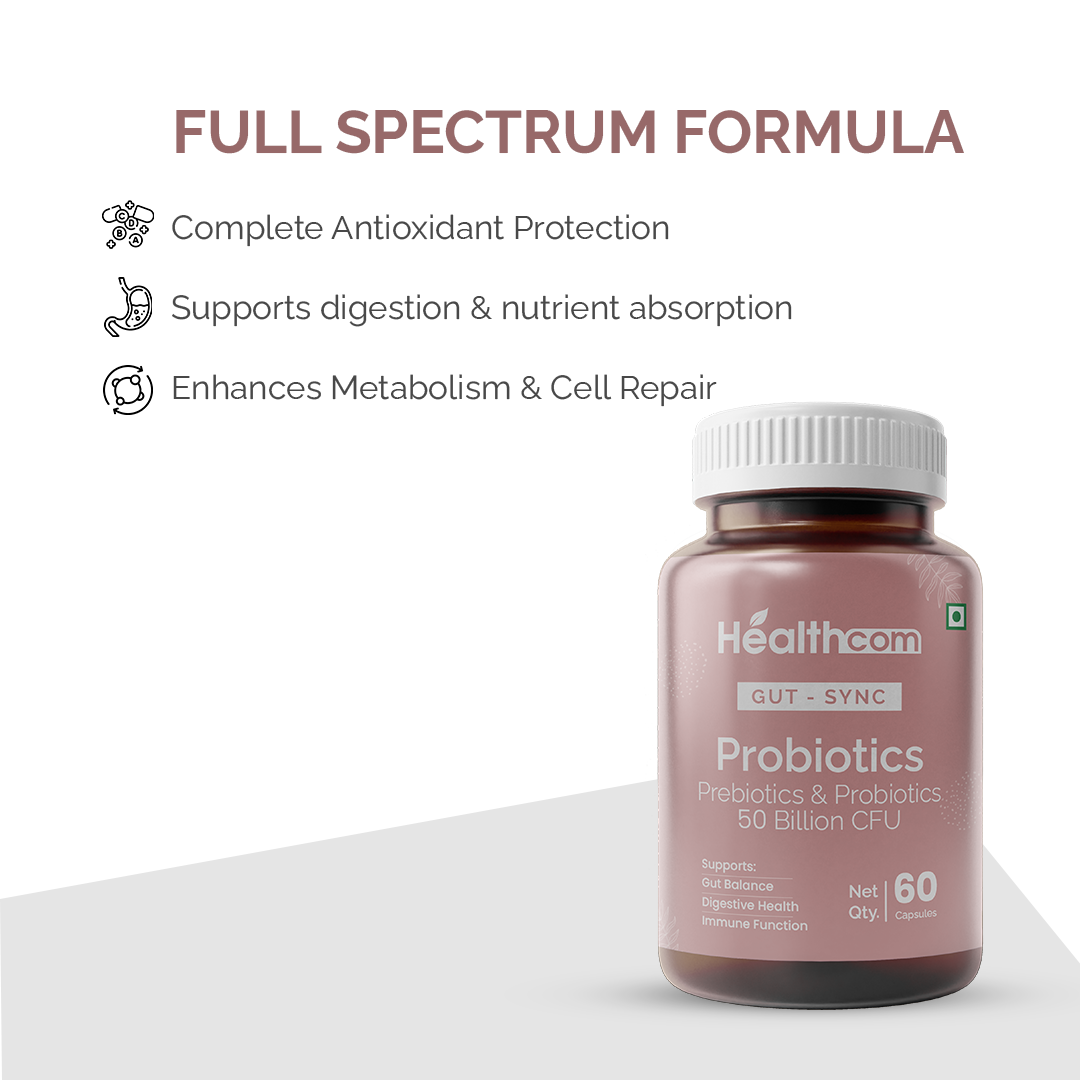 Healthcom Gut-Sync Probiotics Capsules | Digestive Health & Gut Flora Support | 60 Caps