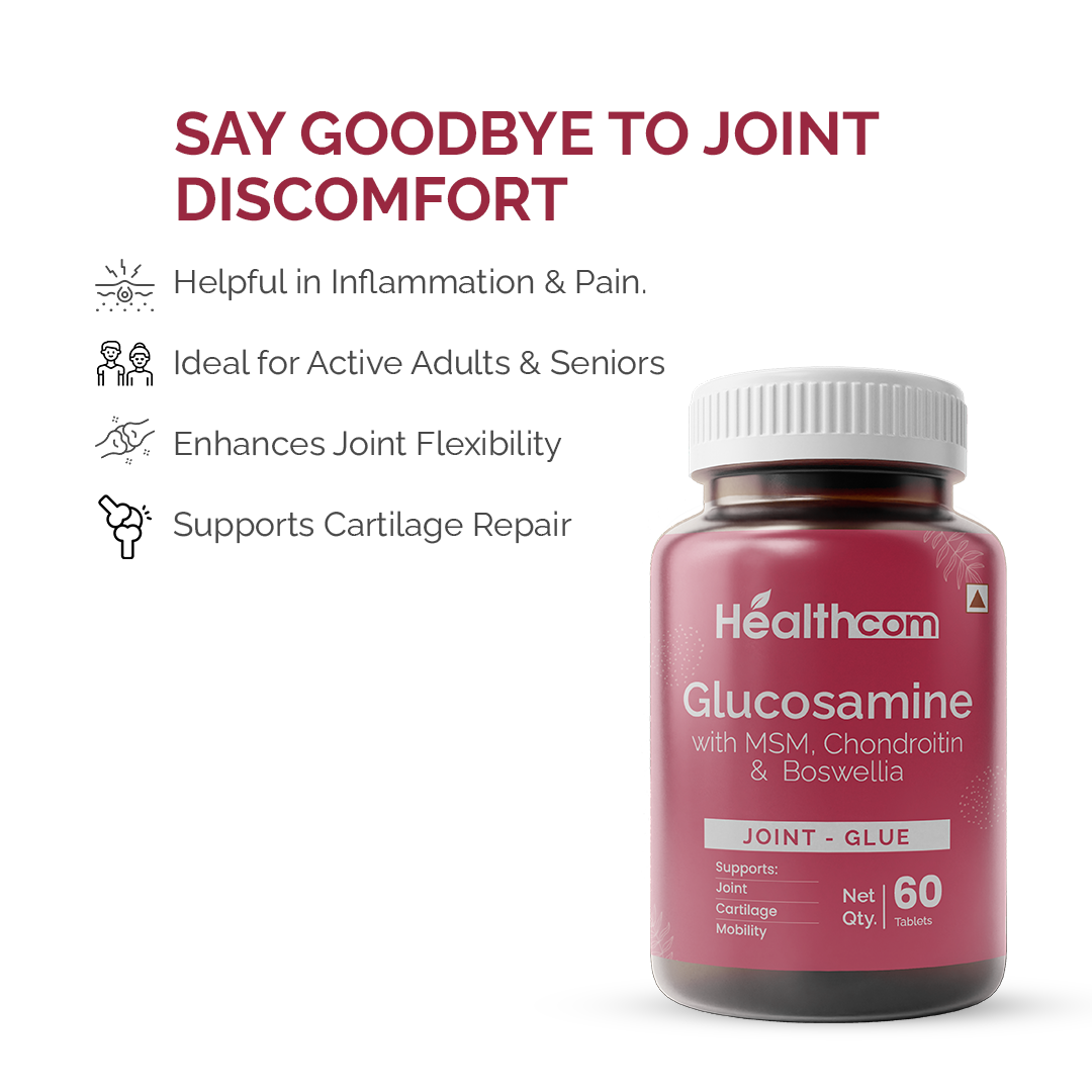 Healthcom Joint-Glue Glucosamine Sulphate Tablets | Joint Pain & Cartilage Support | 60 Tabs