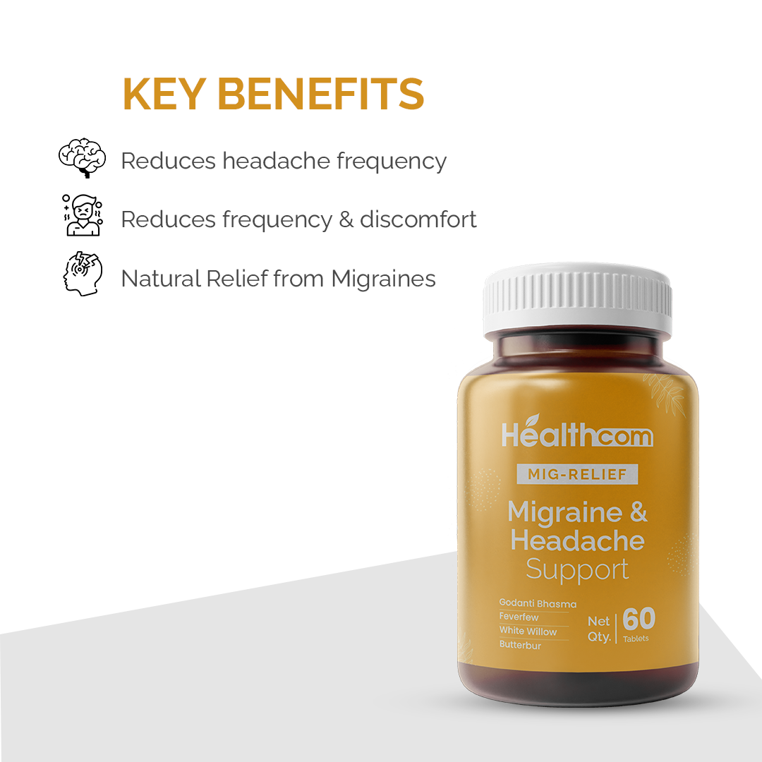 Healthcom Mig-Relief Tablets | Natural Headache & Migraine Support | 60 Tabs
