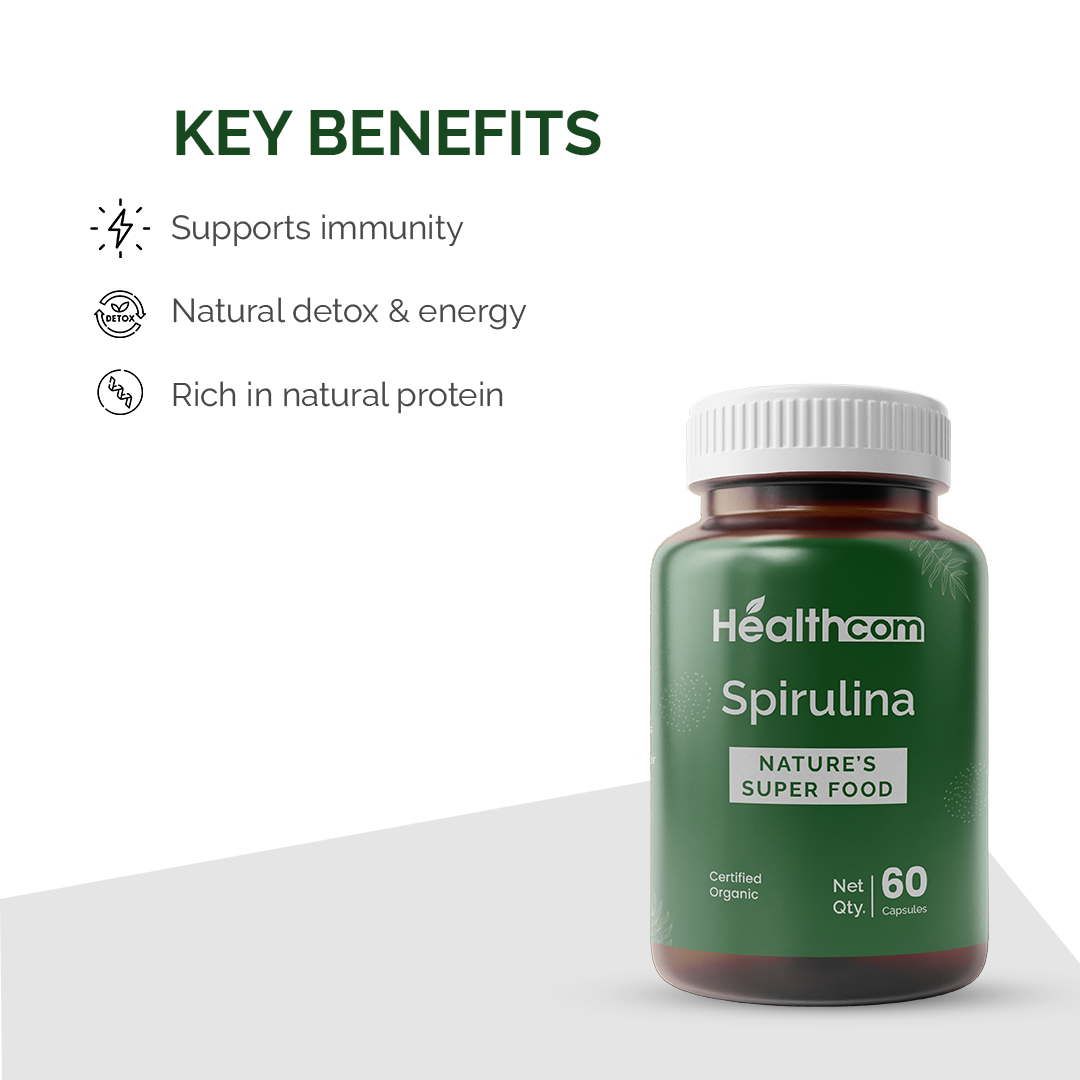 Healthcom Spirulina Capsules | Nature's Superfood for Detox & Nutrition | 60 Caps