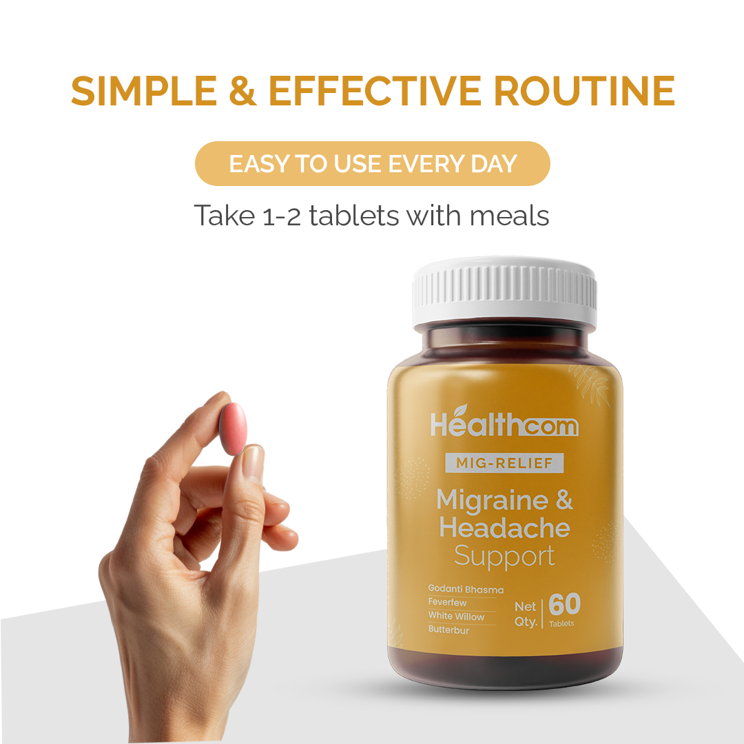 Healthcom Mig-Relief Tablets | Natural Headache & Migraine Support | 60 Tabs