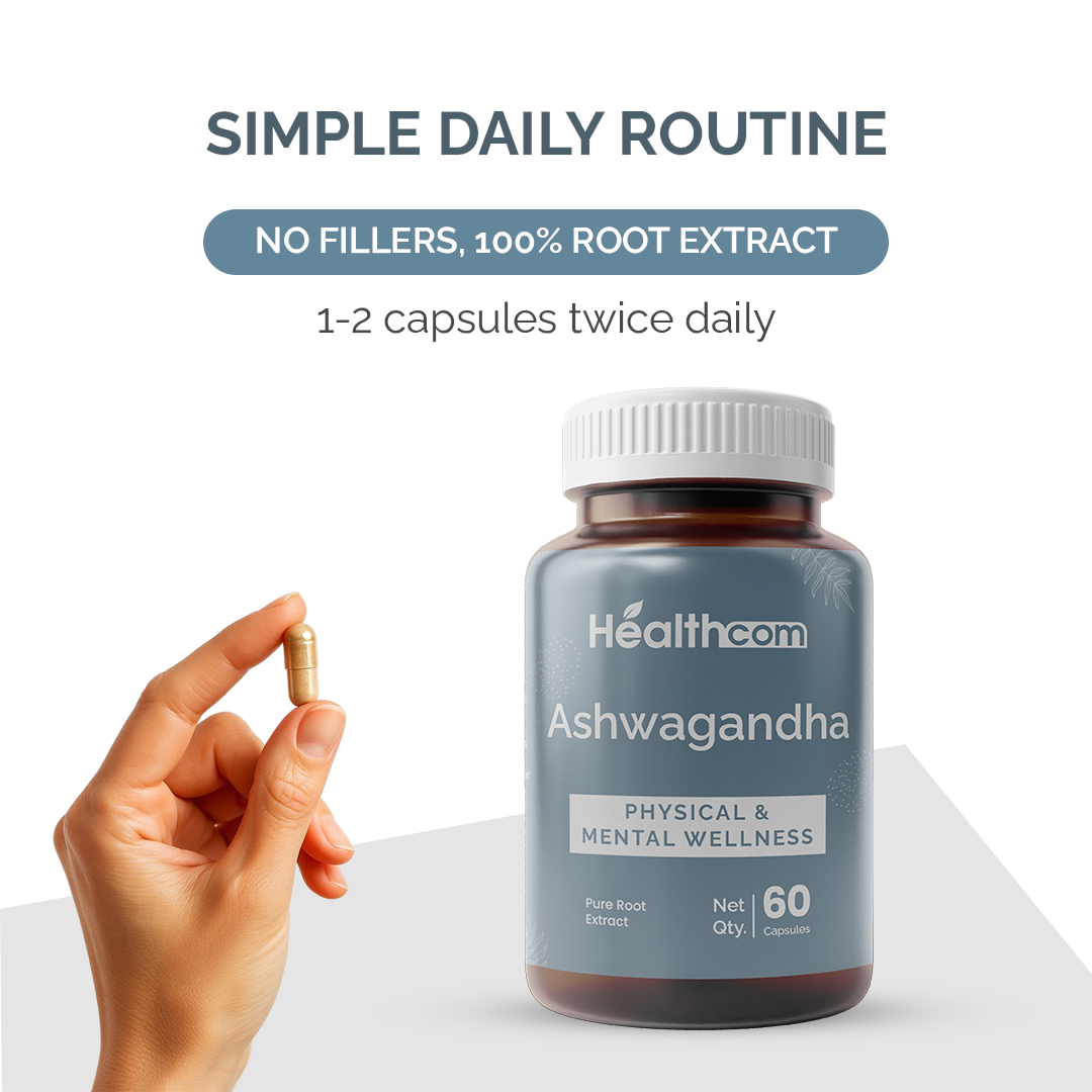 Healthcom Ashwagandha Capsules | Stress Relief & Energy Booster | 60 Ayurvedic Caps