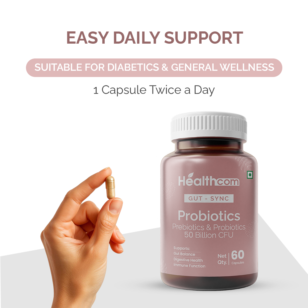 Healthcom Gut-Sync Probiotics Capsules | Digestive Health & Gut Flora Support | 60 Caps
