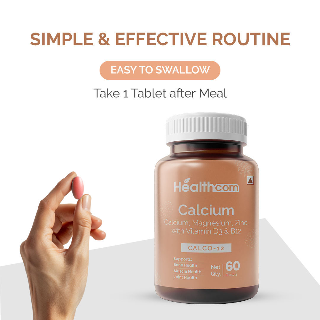 Healthcom Calco-12 Tablets | Calcium & Vitamin D3 for Strong Bones | 60 Tabs