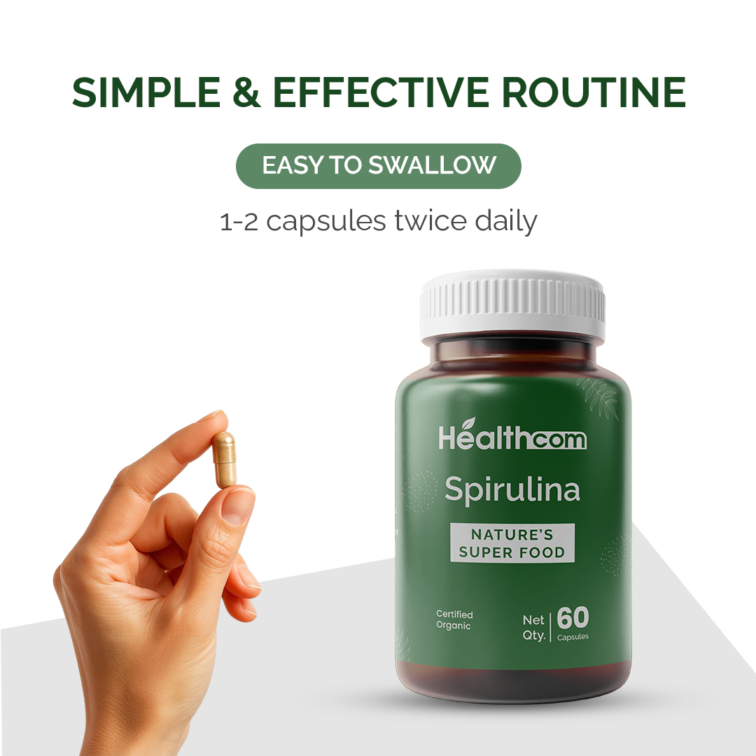 Healthcom Spirulina Capsules | Nature's Superfood for Detox & Nutrition | 60 Caps