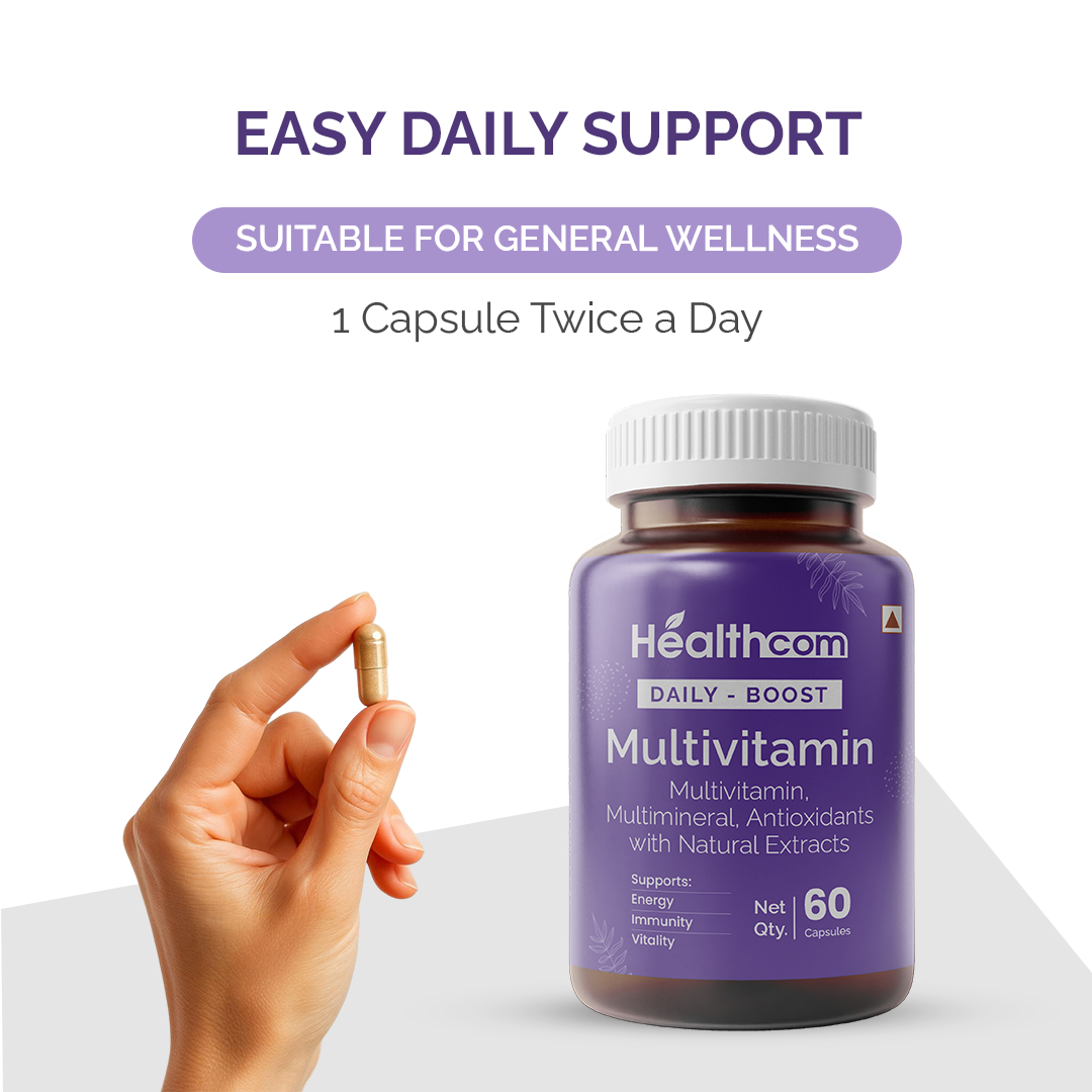 Healthcom Daily-Boost Multivitamin Capsules | Energy & Overall Wellness Supplement | 60 Caps