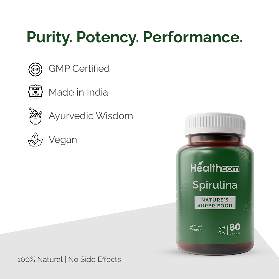 Healthcom Spirulina Capsules | Nature's Superfood for Detox & Nutrition | 60 Caps