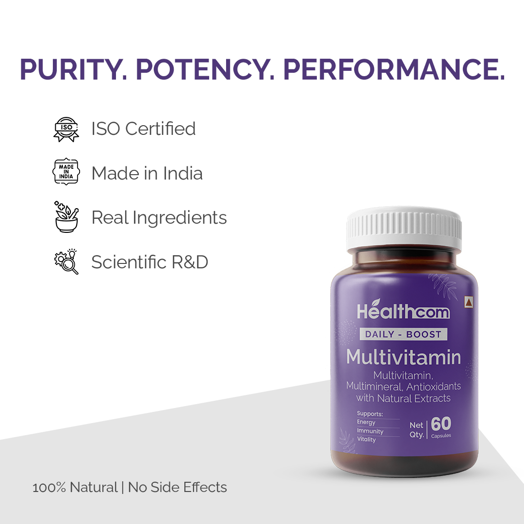 Healthcom Daily-Boost Multivitamin Capsules | Energy & Overall Wellness Supplement | 60 Caps