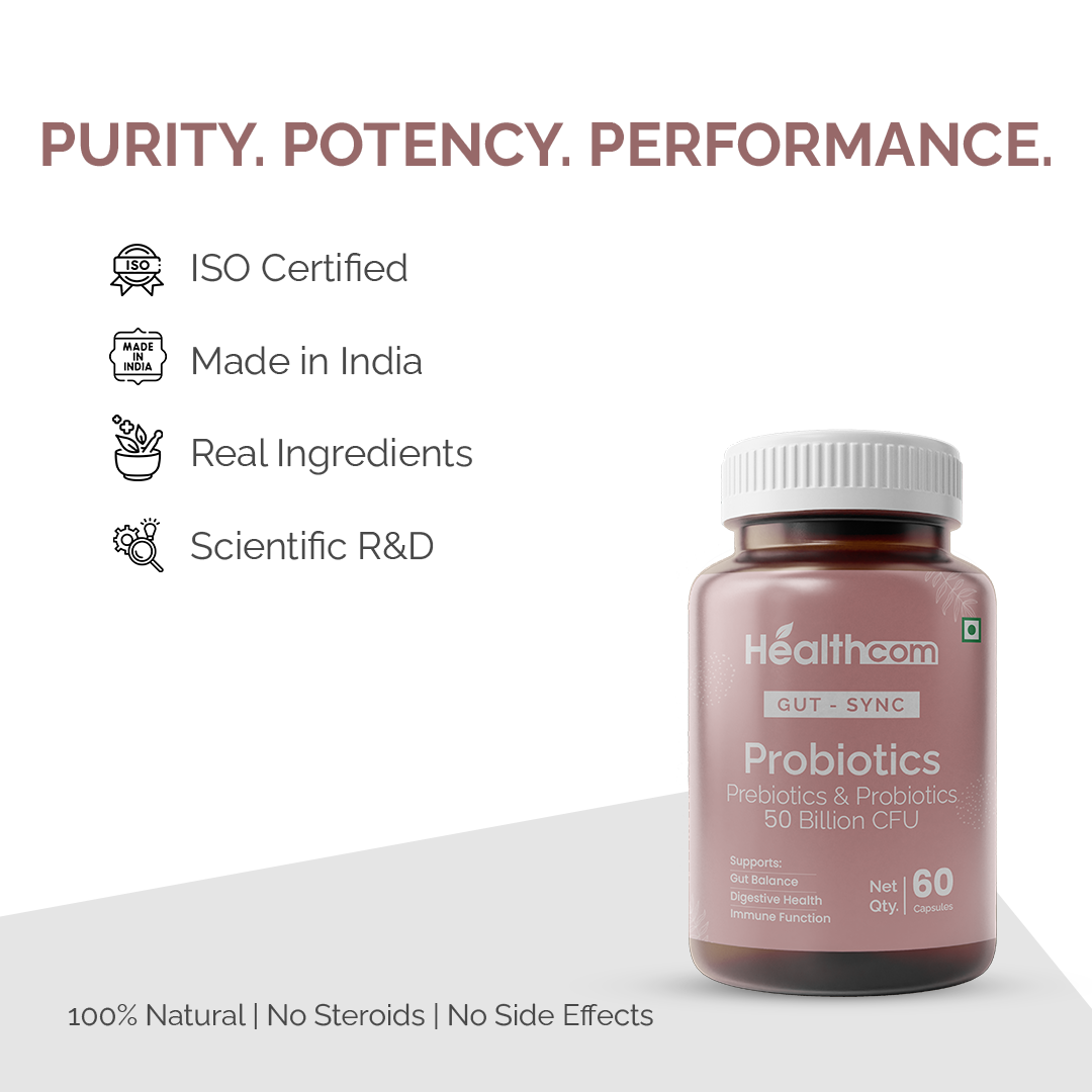 Healthcom Gut-Sync Probiotics Capsules | Digestive Health & Gut Flora Support | 60 Caps