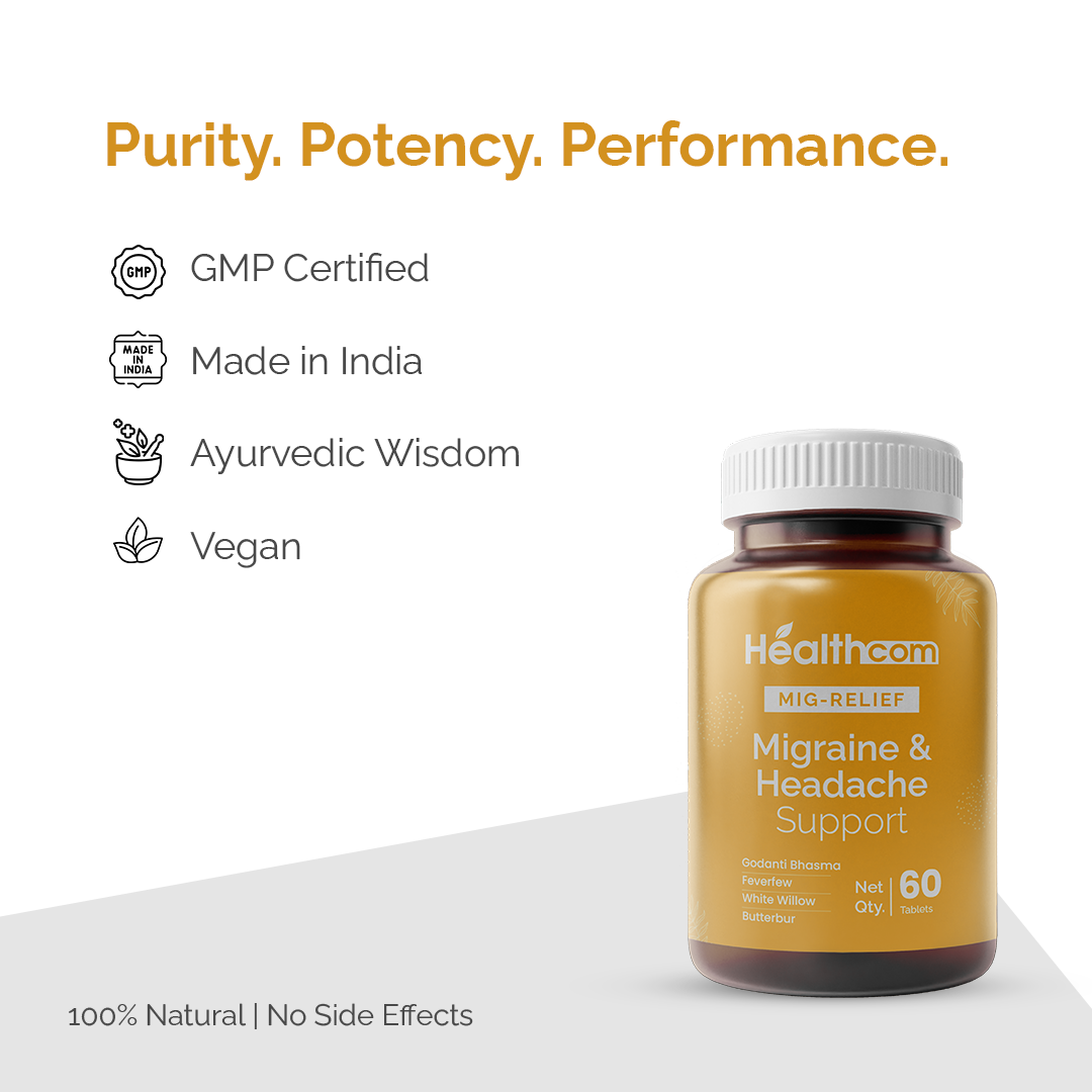 Healthcom Mig-Relief Tablets | Natural Headache & Migraine Support | 60 Tabs