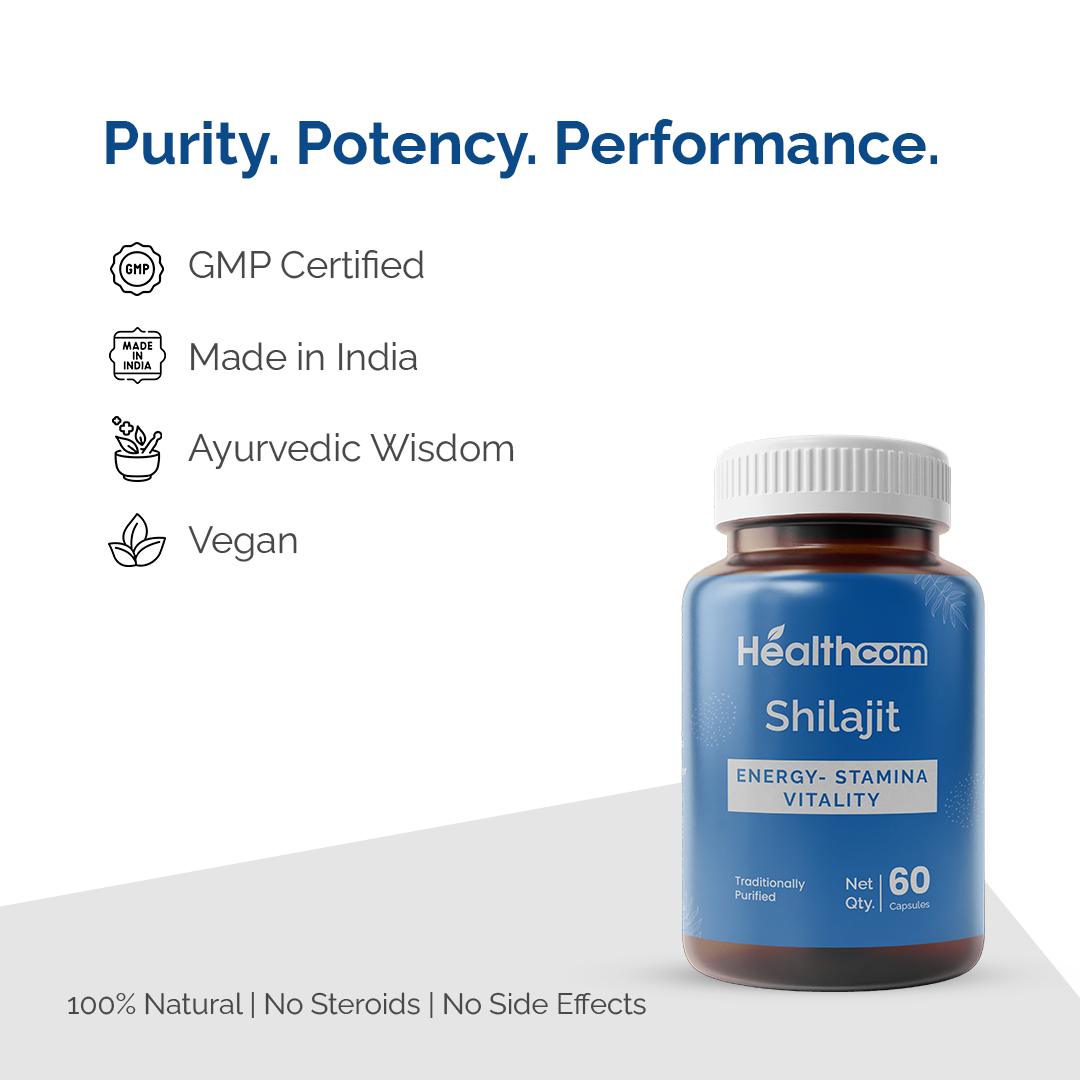 Healthcom Shuddha Shilajit Capsules | Pure Shilajit for Stamina & Vitality | 60 Caps
