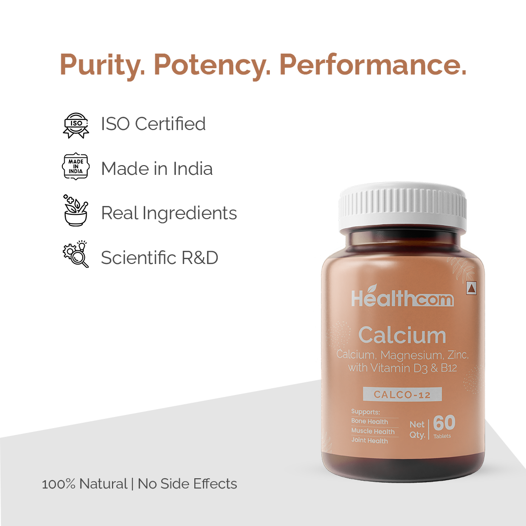 Healthcom Calco-12 Tablets | Calcium & Vitamin D3 for Strong Bones | 60 Tabs