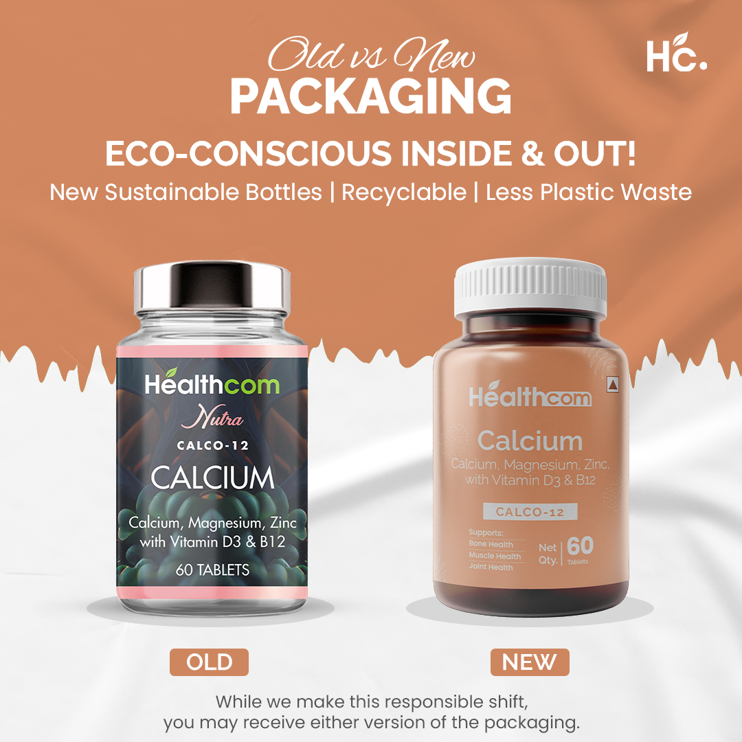 Healthcom Calco-12 Tablets | Calcium & Vitamin D3 for Strong Bones | 60 Tabs