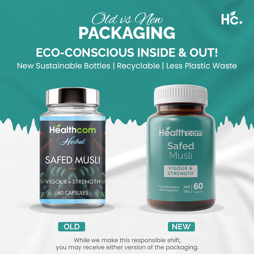 Healthcom Safed Musli Capsules | Ayurvedic for Vigour, Strength & Performance | 60 Caps