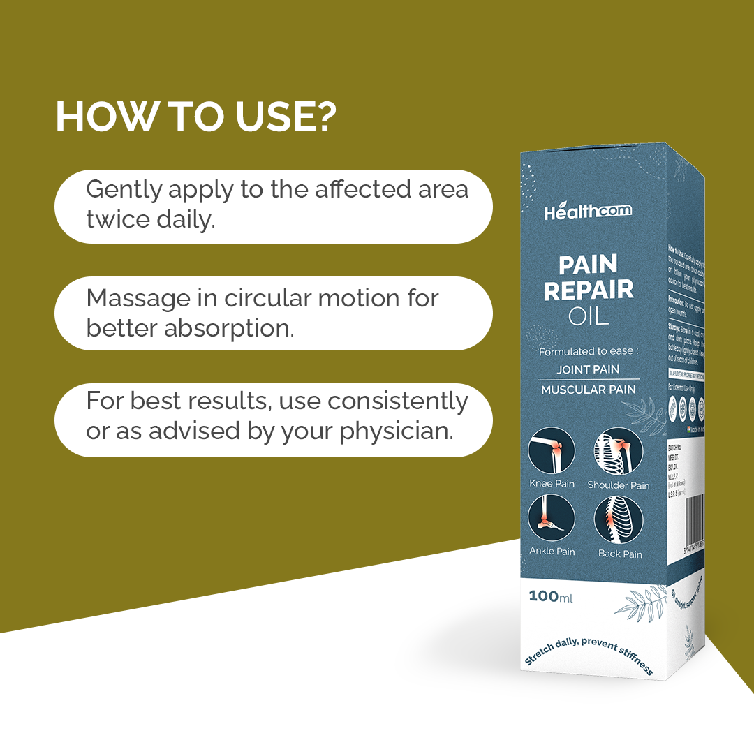 Healthcom Pain Repair Oil | Ayurvedic Relief for Joint, Muscle, Back & Knee Pain | 100ml