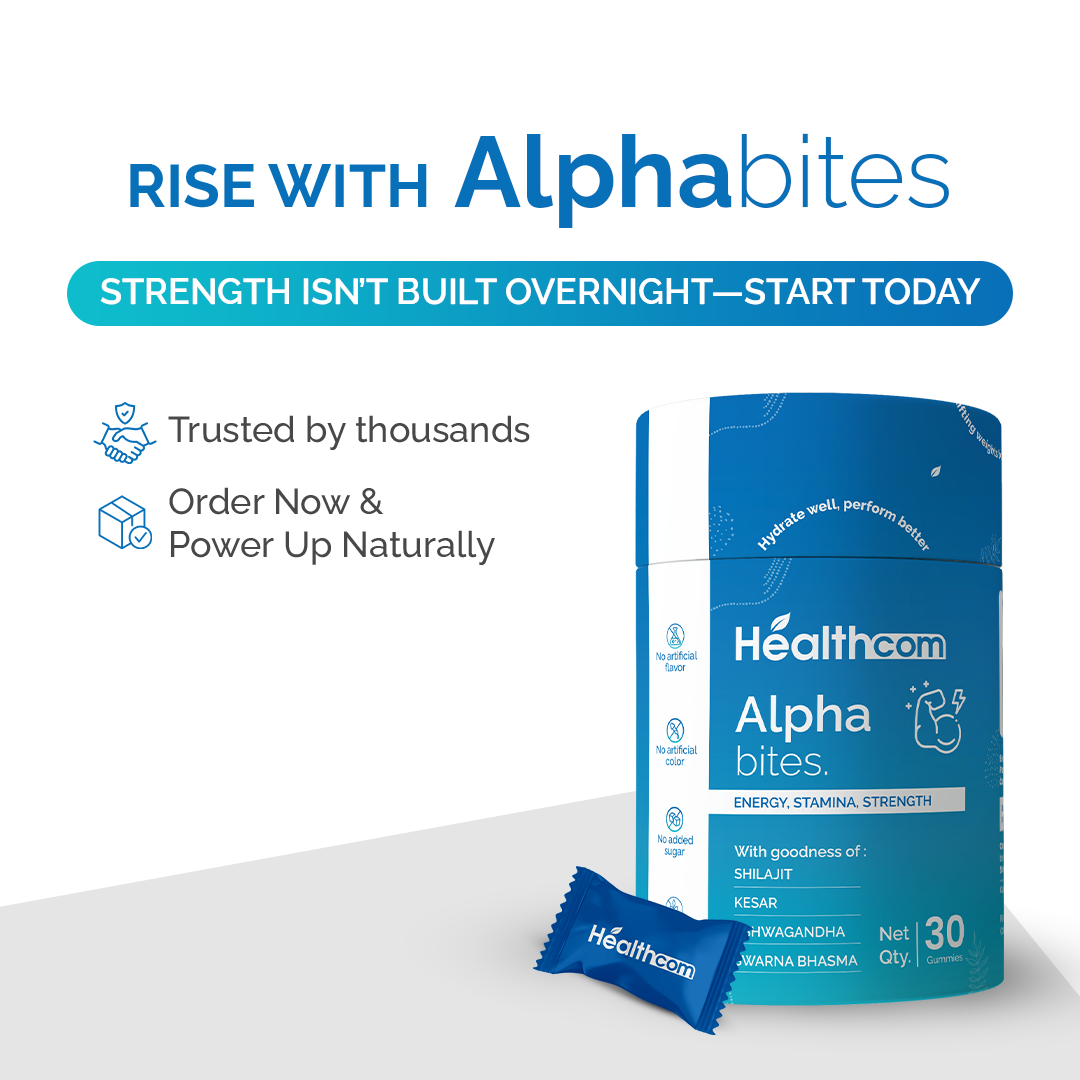 Healthcom Alpha Bites Gummies | Shilajit, Ashwagandha, Kesar for Energy & Stamina | 30 Gummies