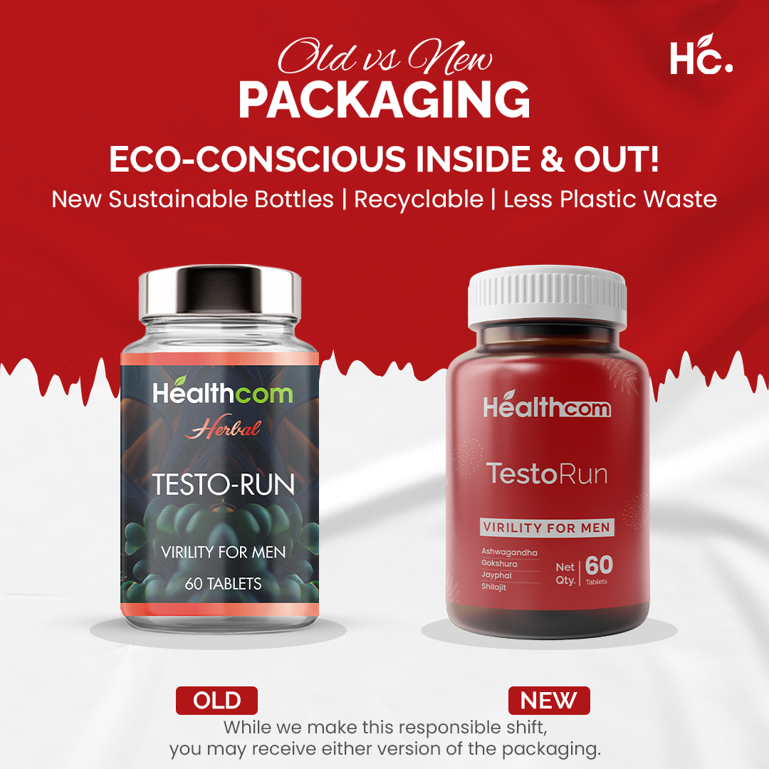 Healthcom Testo-Run Tablets | Ayurvedic Virility & Testosterone Support for Men | 60 Tabs